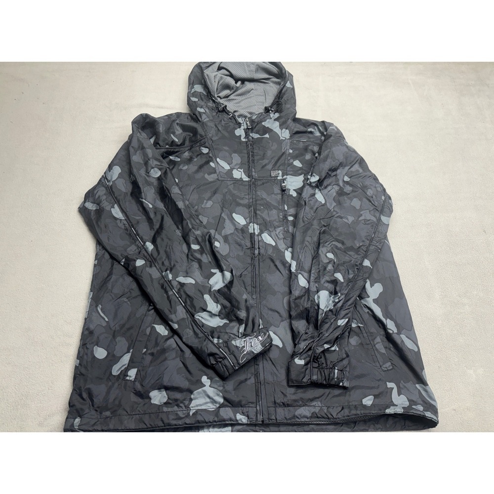 Fox Racing Mens Camo Windbreaker Jacket Gray Black Mesh Lined Hooded Large